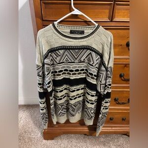 Vintage Patterned Crewneck Sweater - Olive and Black